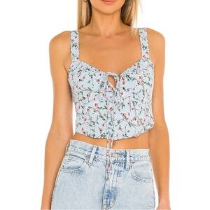 Bardot Floral Corset Top in Sky and Roses